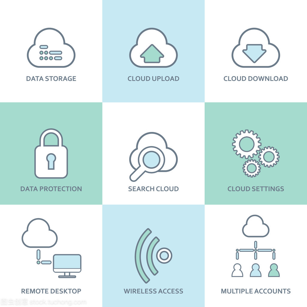 云計算線圖標集 數(shù)字時代的平面設計元素